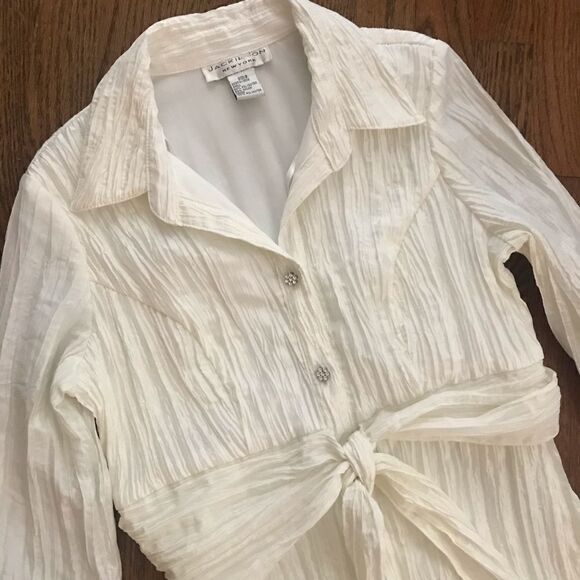 Jackie Jon Ruched White evening fitted blouse 8 - Picture 3 of 6
